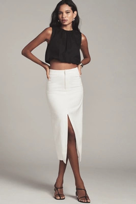 Endless Rose Linen Blend Front-Slit Slim Midi Skirt | Anthropologie (US)