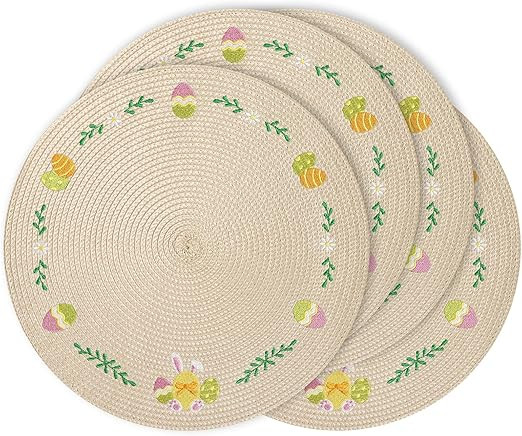 Feuille Round Easter Placemats Set of 4 PP Bunny Placemats for Dining Table Spring Placemats East... | Amazon (US)