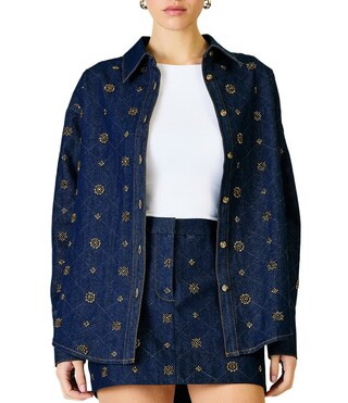 Attina Beaded Embellished Point Collar Long Sleeve Button Front Coordinating Denim Shirt | Dillard's