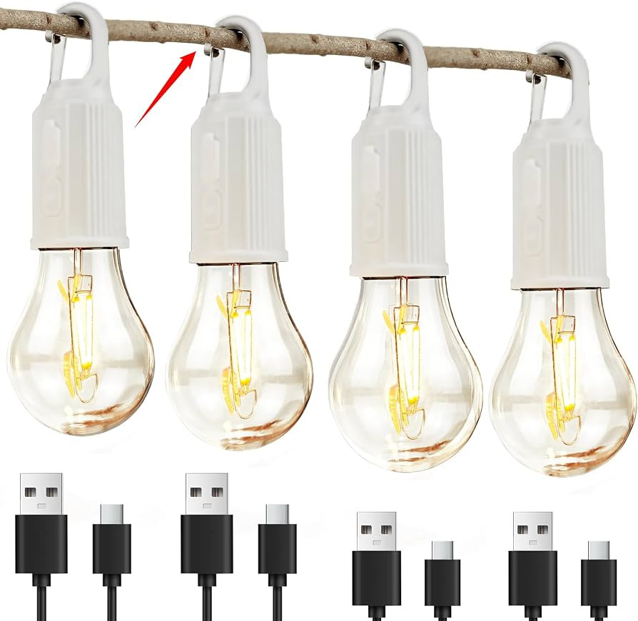 4 Pack Hanging Camping Lights Rechargeable for Tent(White) | Amazon (US)