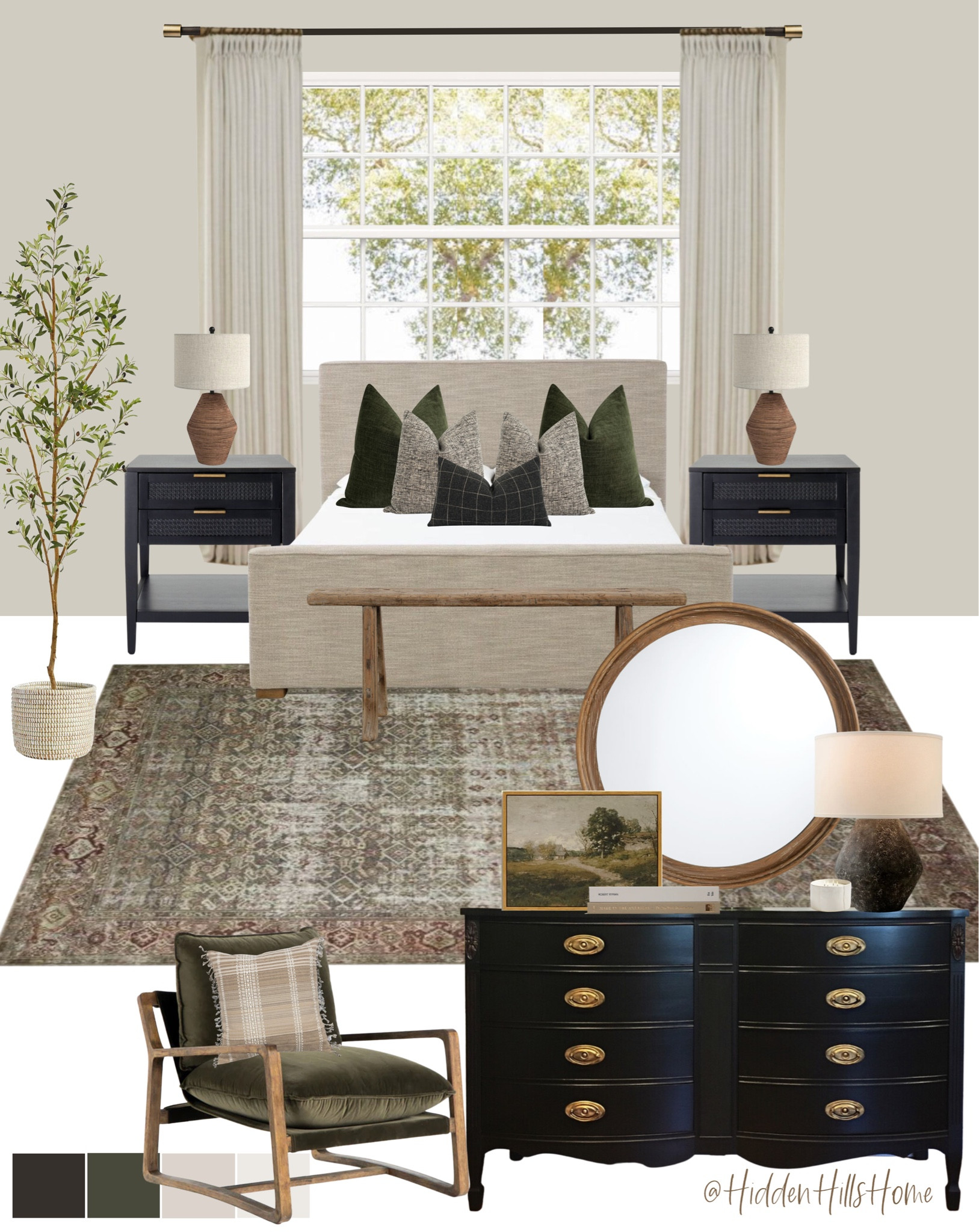 Bedroom decor, moody bedroom decor ideas with green and black tones! Bedroom mood board design, bedroom rug #bedroom #homedecor

#LTKhome #LTKstyletip #LTKsalealert