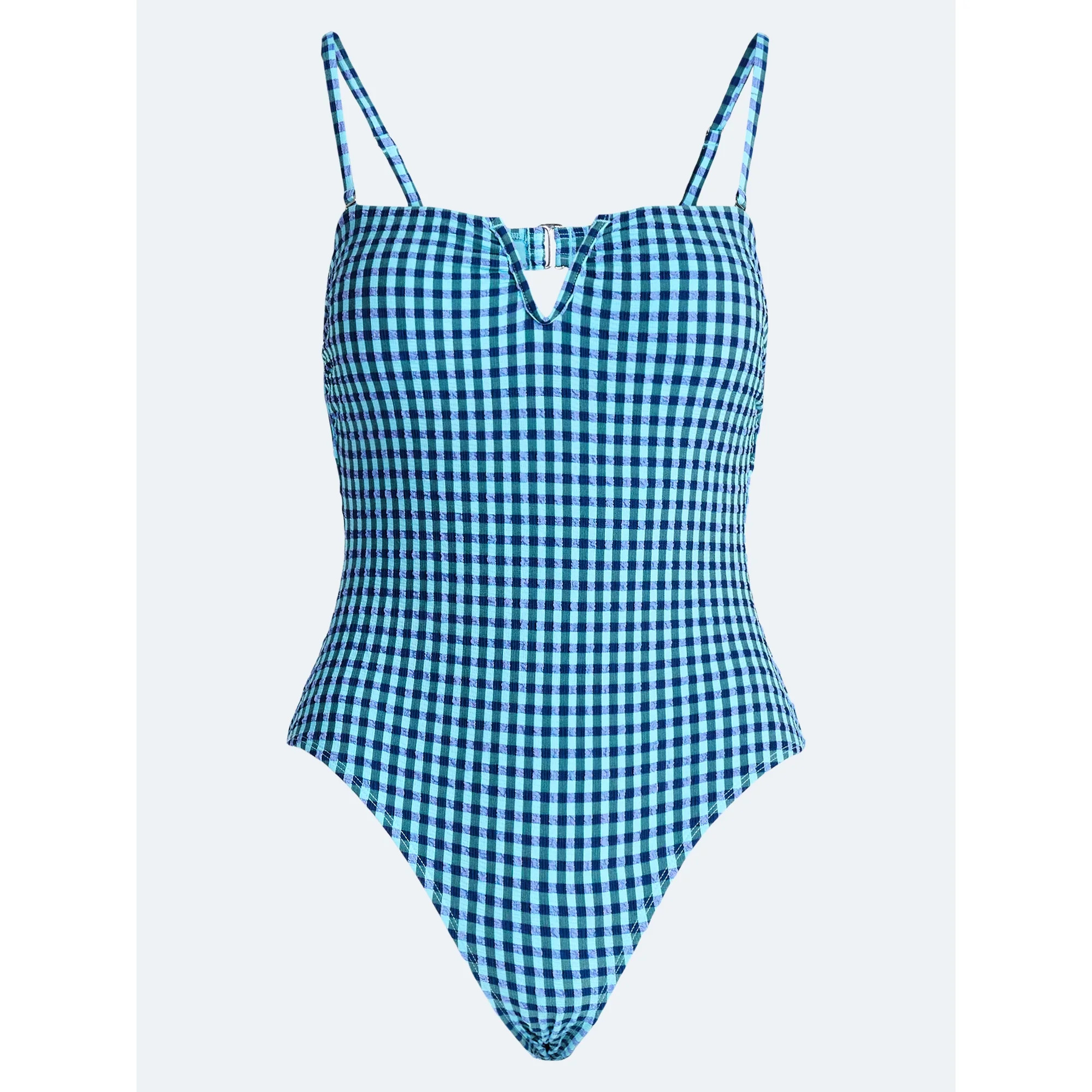 Free Assembly Women's and Women's Plus V Wire Seersucker One Piece Swimsuit, Sizes XS-3X | Walmart (US)