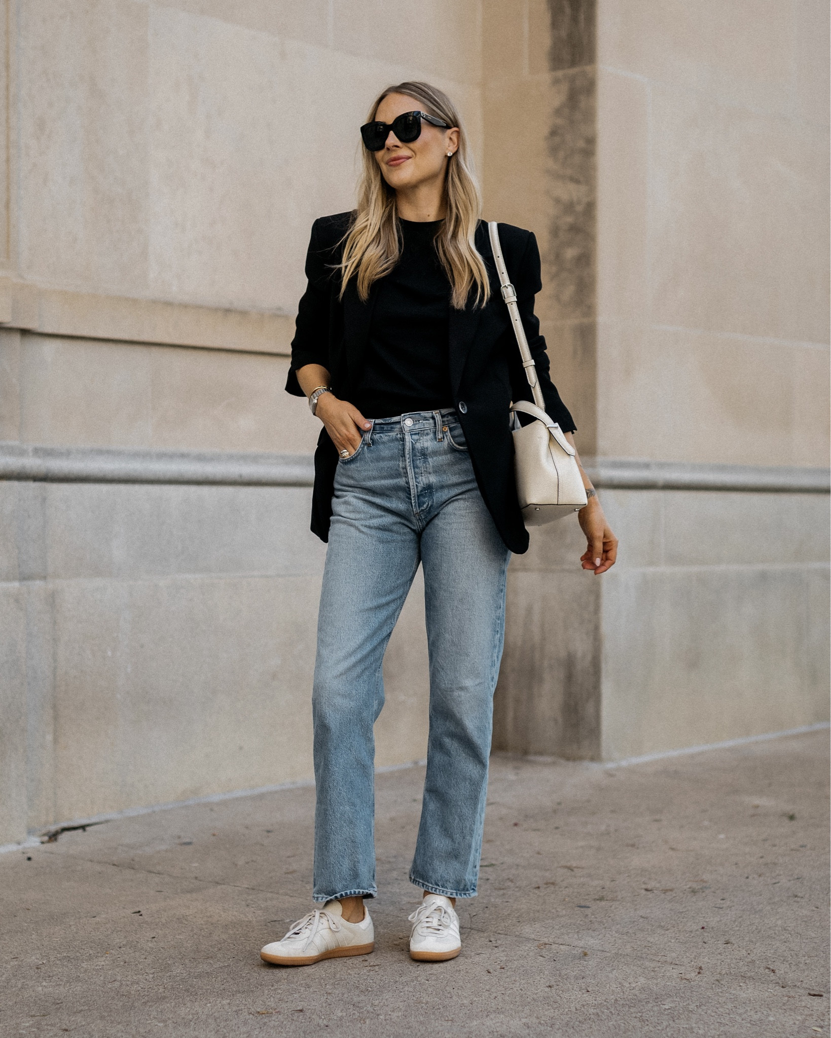 Black blazer (FJ20 discount code) sneakers outfit, jeans, fall outfit #fashionjackson 

#LTKOver40 #LTKShoeCrush #LTKStyleTip