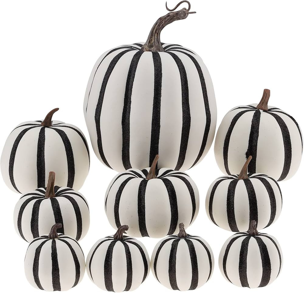 Gresorth 10pcs Artificial Zebra Pattern Pumpkins Halloween Decoration Fake Paintable Pumpkins Set... | Amazon (US)