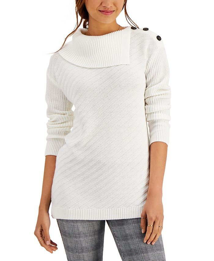 Style & Co Ribbed Button-Detail Tunic Sweater Created for Macy's & Reviews - Sweaters - Women - M... | Macys (US)
