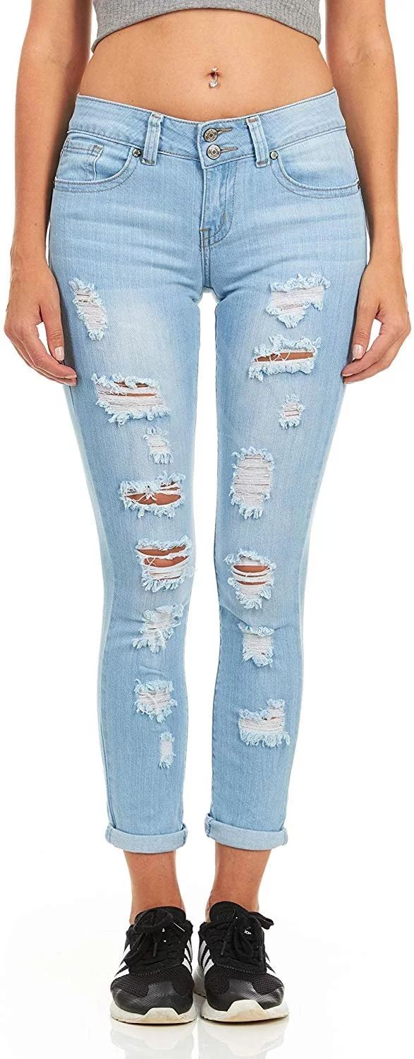 VIP Jeans Juniors plus destroyed ripped distressed raw hem skinny jeans for women | Walmart (US)