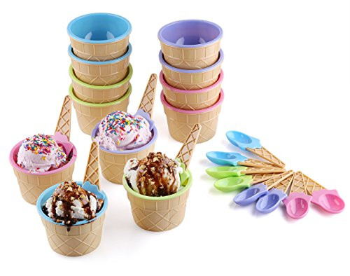 Greenco Ice Cream Bowls and Spoons - Ice Cream Cups for birthday party decorations, Set of 12 Vib... | Amazon (US)