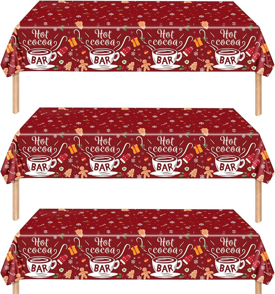 Hot Cocoa Bar Tablecloth 3 Pack Disposable Christmas Table Cloth Rectangle for Christmas Party Wi... | Amazon (US)