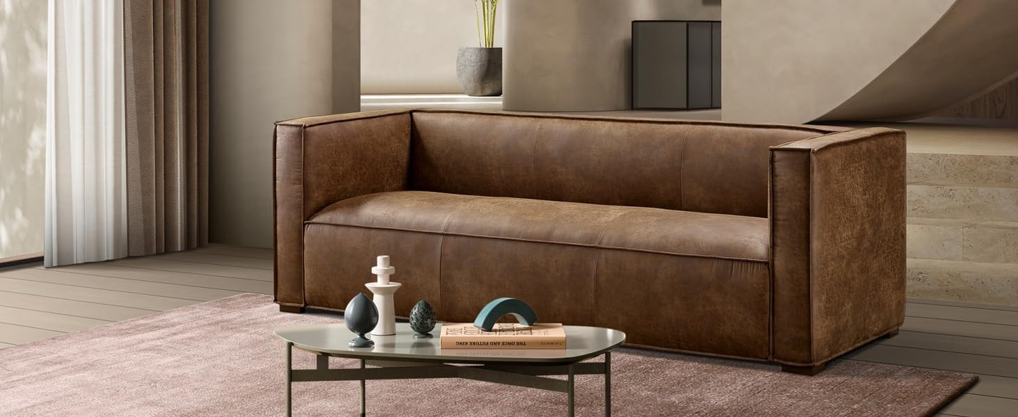 CHERS 83.3" Mid Century Modern Sofa, Luxury French Mixed Fabric Couch with Tight Back, Square Arm... | Amazon (US)