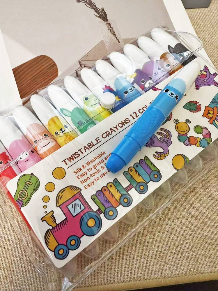 12pcs Cute Jumbo Crayons, 12 Colors Twistable Crayons Washable Crayons Silky Large Crayons For Coloring, Painting | SHEIN