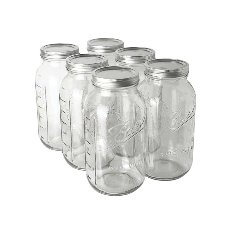 Ball - 64oz Wide Mouth Mason Jars with Lids & Bands 6-Pack Half Gallon Mason Jars Clear Glass for... | Amazon (US)