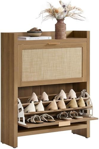 SICOTAS Rattan Shoe Storage Cabinet with 2 Flip Drawer - 11.6" Deep Freestanding Shoe Organizer w... | Amazon (US)