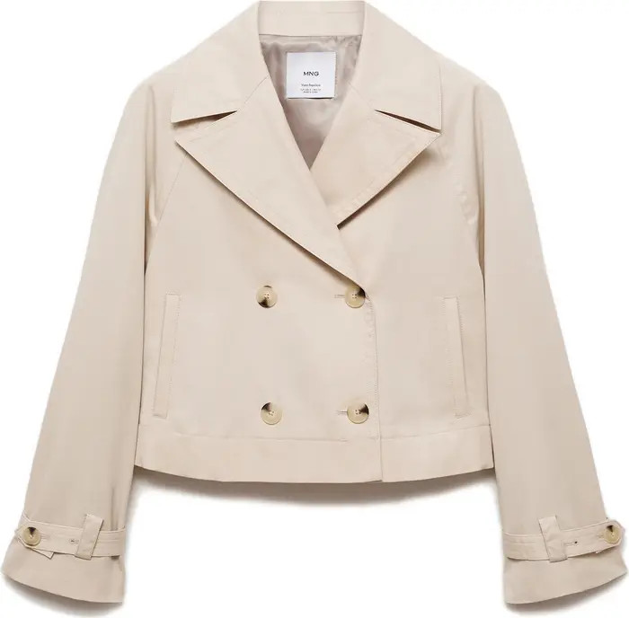 MANGO Double Breasted Crop Trench Coat | Nordstrom | Nordstrom