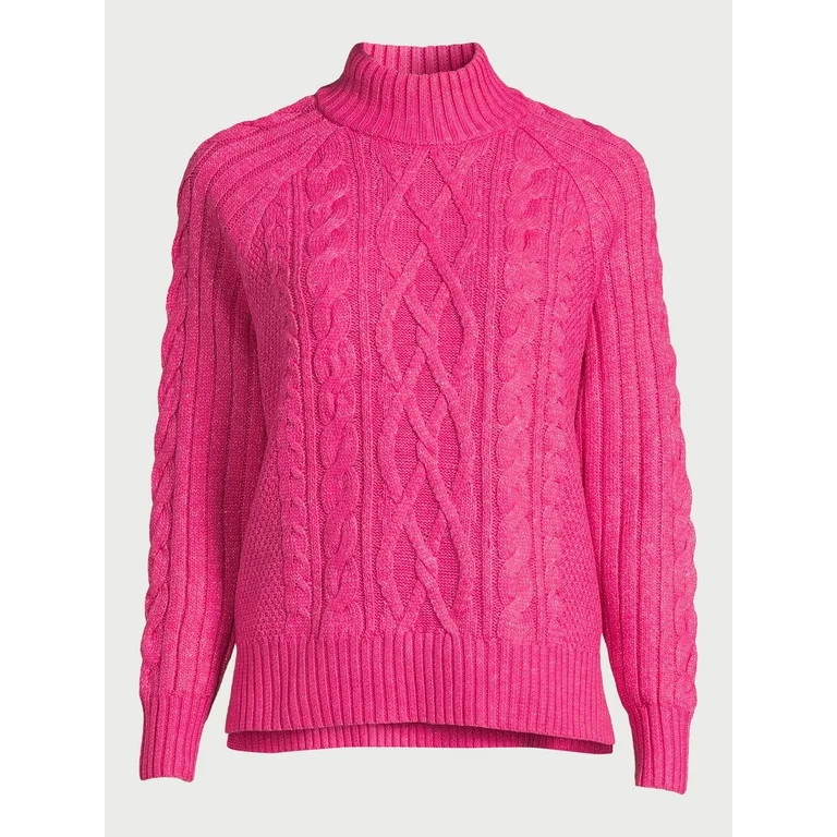 Time and Tru Women's Mock Neck Cable Pullover Sweater, Midweight, Sizes S-XXXL | Walmart (US)