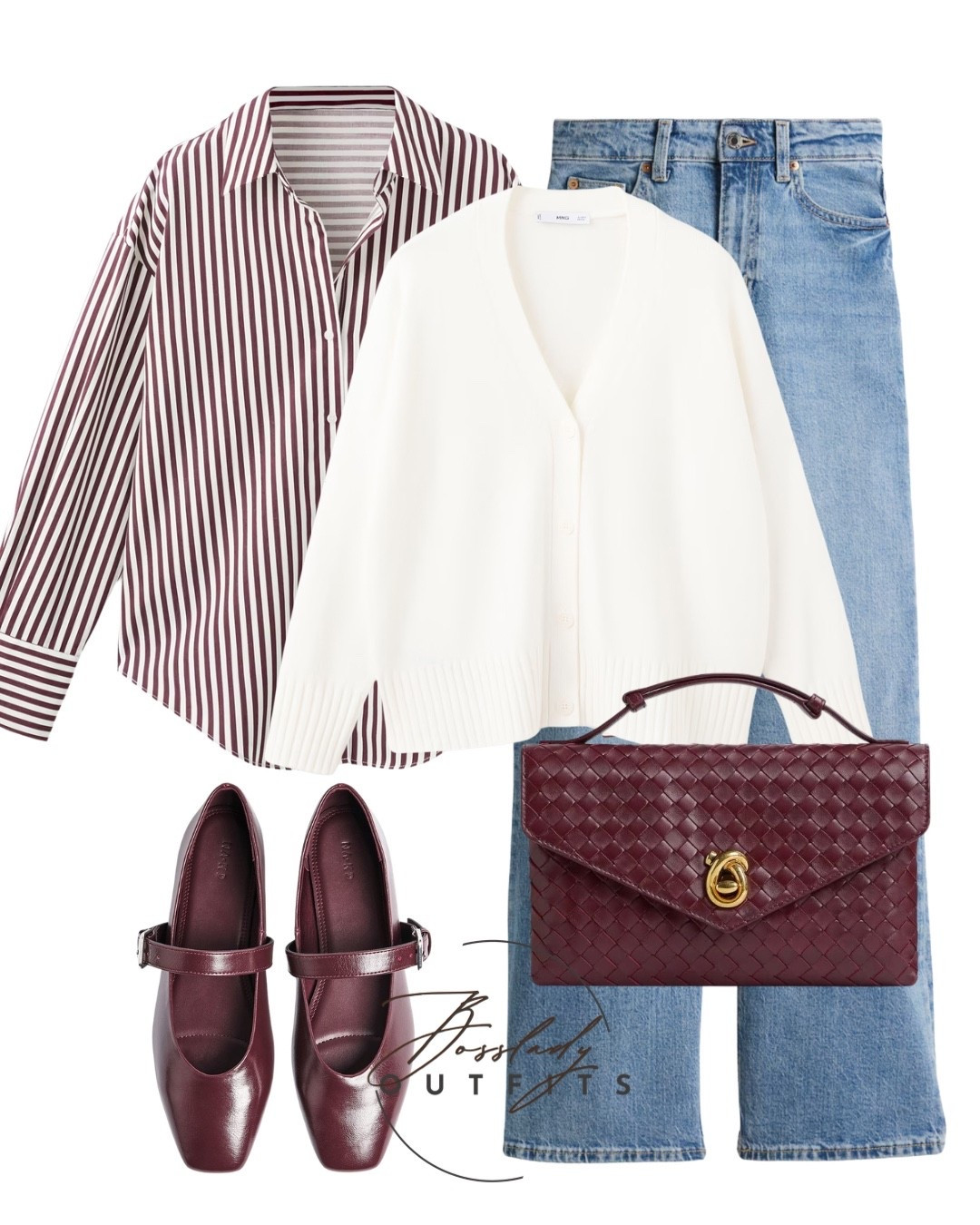 The "It" Color You Need Right Now 🍒
Burgundy is having a major moment, and I am here for it! Loving how these deep red accessories instantly elevate a simple jeans-and-knit combo. These square-toe Mary Janes are right on trend, and the woven texture on this crossbody bag looks incredibly luxe. Layered over a classic striped button-down and a cozy cream cardigan, it's the ultimate "cool girl" uniform for everyday wear.

#LTKmodest #LTKstyletip #LTKbag