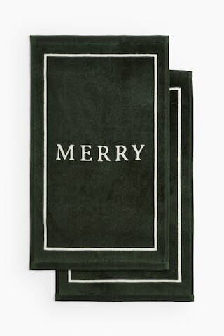 H & M - 2-pack motif-detail velour guest towels - Green | H&M (UK, MY, IN, SG, PH, TW, HK)