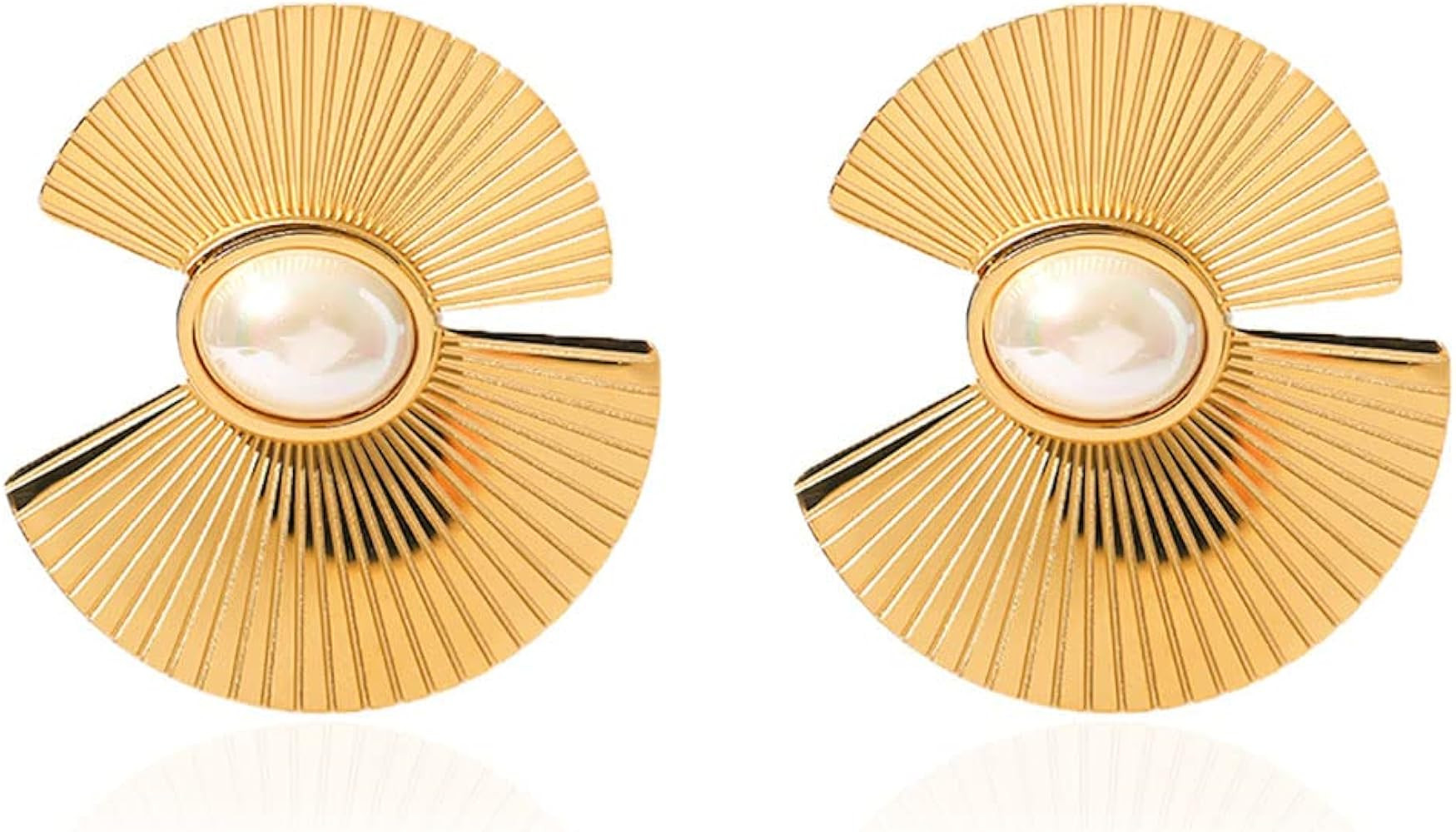 Dainty Geometric Fan-shape Pearl Earrings for Women Girls,Chunky 18K Gold Plated Stainless Steel ... | Amazon (US)