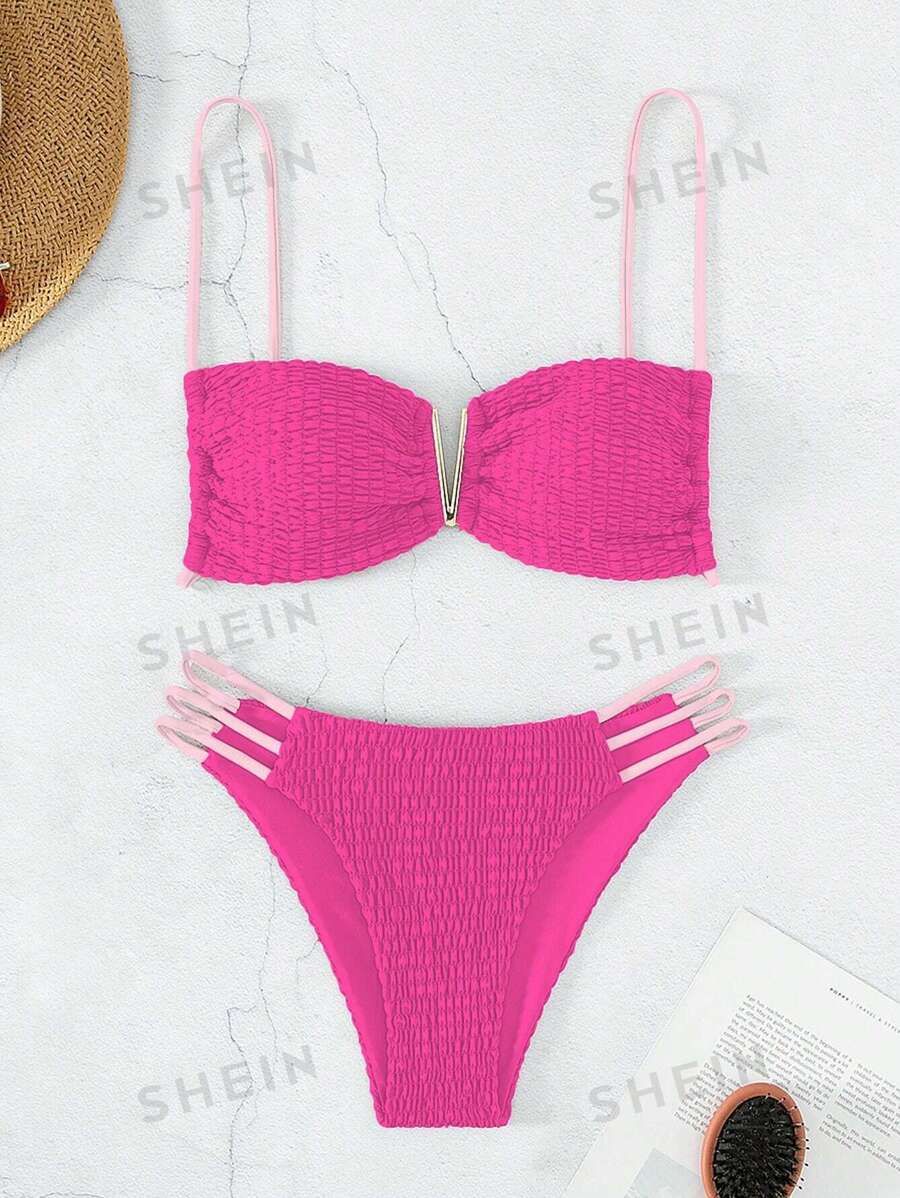 SHEIN Swim Vcay Smocked Cut-out Bikini Swimsuit | SHEIN