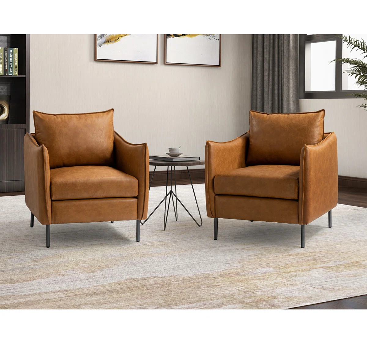 Eamor 30" W Modern Faux Leather Armchair with Unique Arms (Set of 2) | Wayfair North America