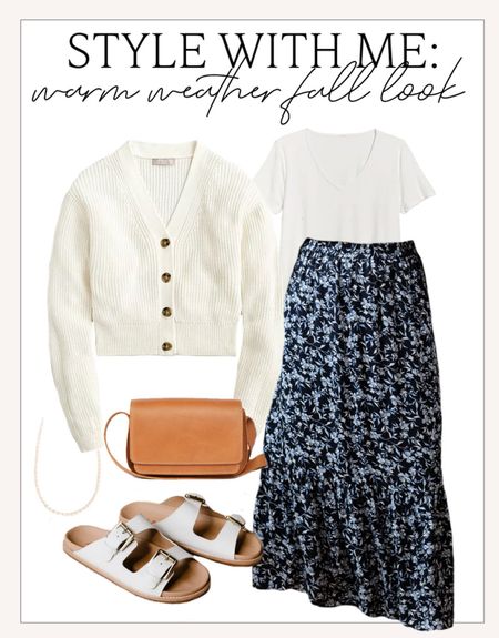 Cute warm weather fall outfit idea! This entire look is from Able and you can get 15% off everything with code KENID15 at checkout! 

@able #myABLE #ABLEpartner

Warm weather fall fashion. Transitional fall outfit idea. Fall sandals. Blue floral maxi skirt for fall. White cardigan. Cozy cardigan  

#LTKstyletip #LTKfindsunder100 #LTKSeasonal