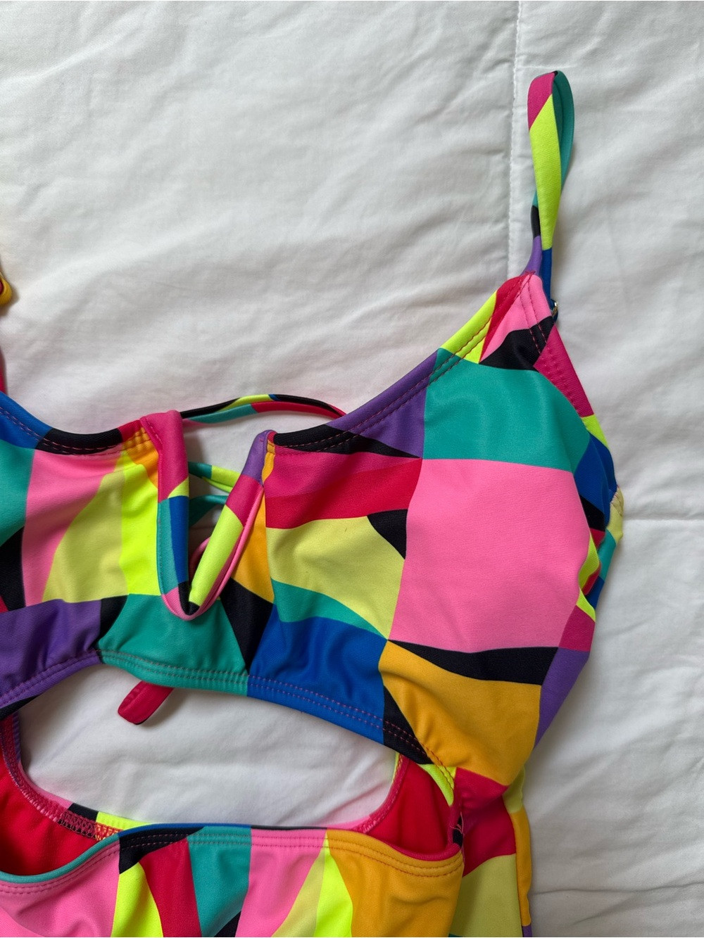 XS Geometric Print Neon Cutout One-Piece Swimsuit 80s Vibes Barbie Barbiecore | Poshmark