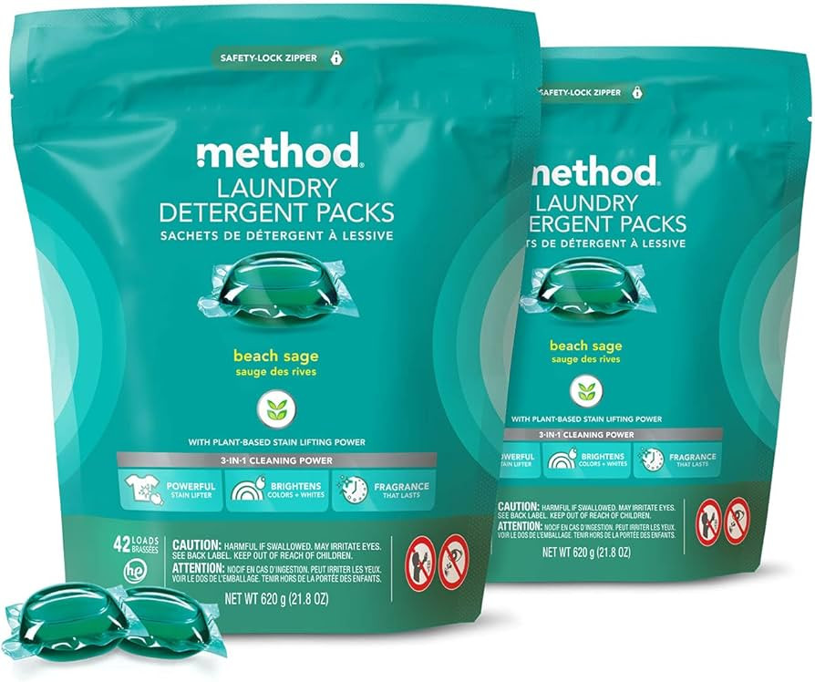 Method Laundry Detergent Packs; Beach Sage Scent; Hypoallergenic Formula & Plant-Based Stain Remo... | Amazon (US)