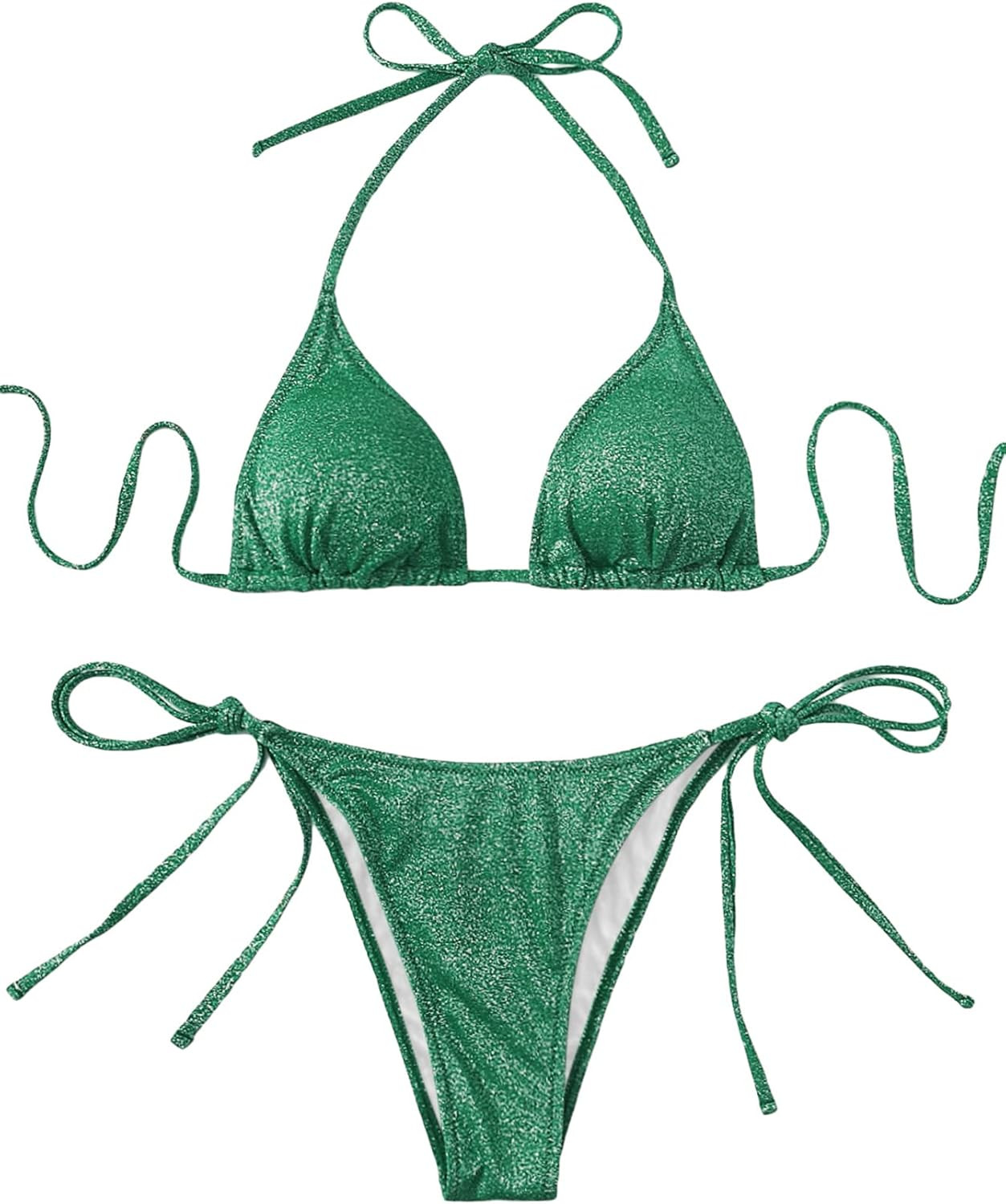 SOLY HUX Women's Metallic Halter Top Two Piece Swimsuit Tie Side Triangle Bikini | Amazon (US)