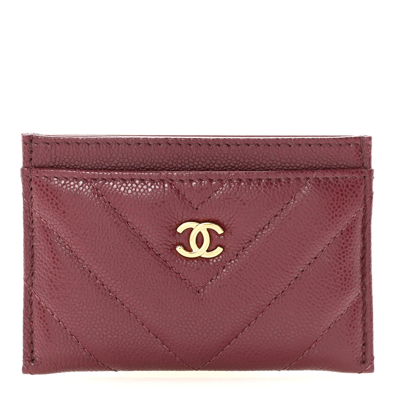 Chanel Caviar Chevron Quilted Card Holder Dark Burgundy 1881678 | FASHIONPHILE (US)