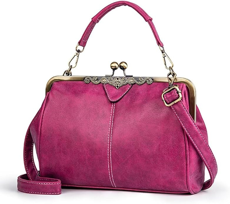 Handbag for Women Leather Shoulder Bag Kiss Lock Top Handle Satchel Purse Vintage Crossbody Bag E... | Amazon (US)