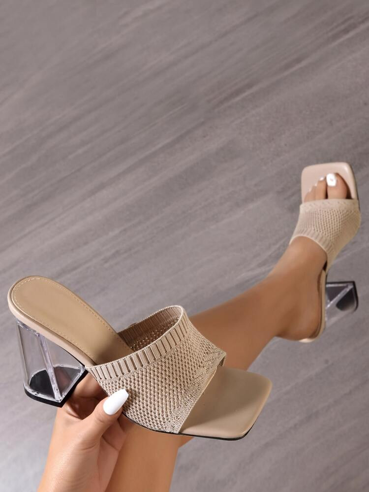 Women Minimalist Chunky Heeled Mule Sandals, Elegant Summer Heeled Sandals | SHEIN