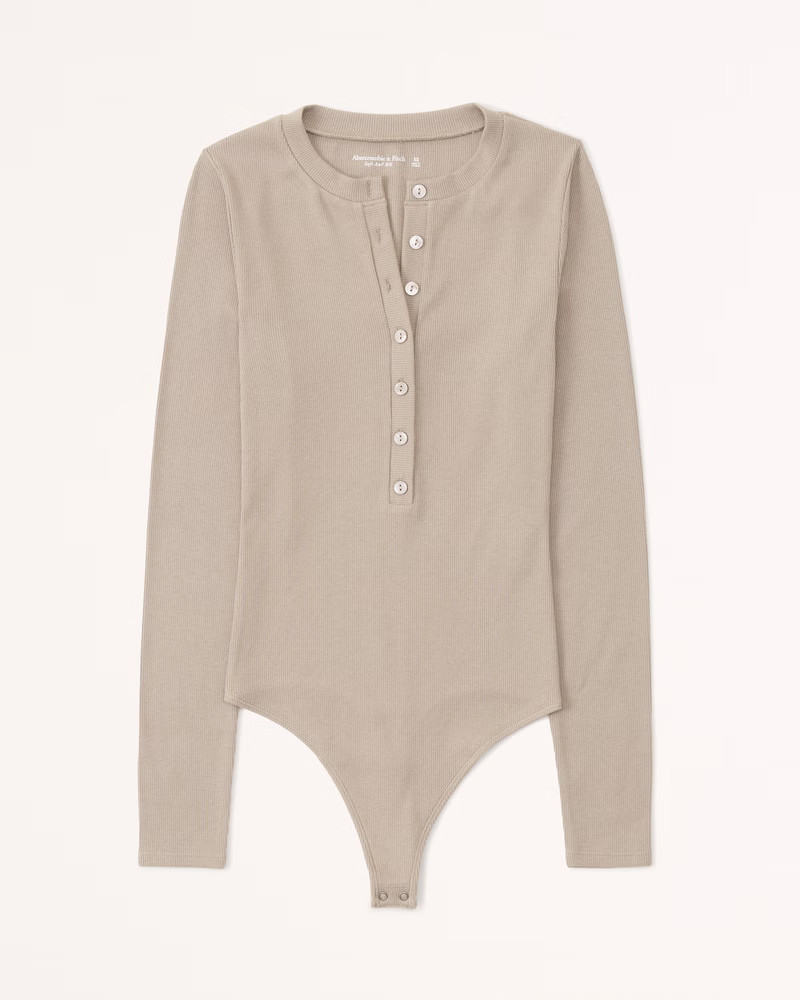 Long-Sleeve Ribbed Henley Bodysuit | Abercrombie & Fitch (US)