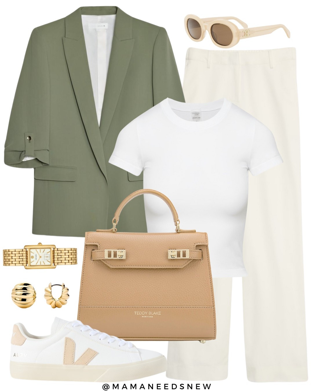 A spring outfit with a rolled sleeve blazer, tshirt, trousers, sneakers, top handle bag 💚

#LTKStyleTip #LTKWorkwear #LTKSaleAlert