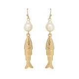 Time and Tru Women's Gold Tone Fish and Pearl Drop Earrings, Fashion Jewelry | Walmart (US)