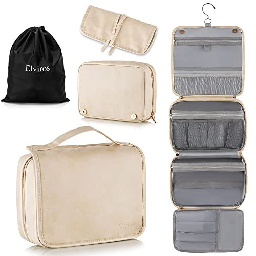 Elviros Hanging Travel Toiletry Bag for Women,3-in-1 Large Makeup Bag and Cosmetic Organizer,Vegan Leather Waterproof Skincare Case for Travel Size Toiletries and Accessories,Gift for Women | Amazon (US)