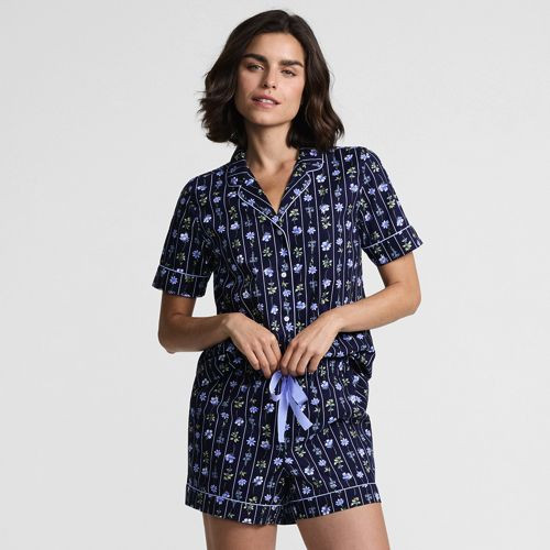 Women's Cotton Poplin 2 Piece Pajama Set - Short Sleeve Top and Shorts - Lands' End - Blue - M | Lands' End (US)