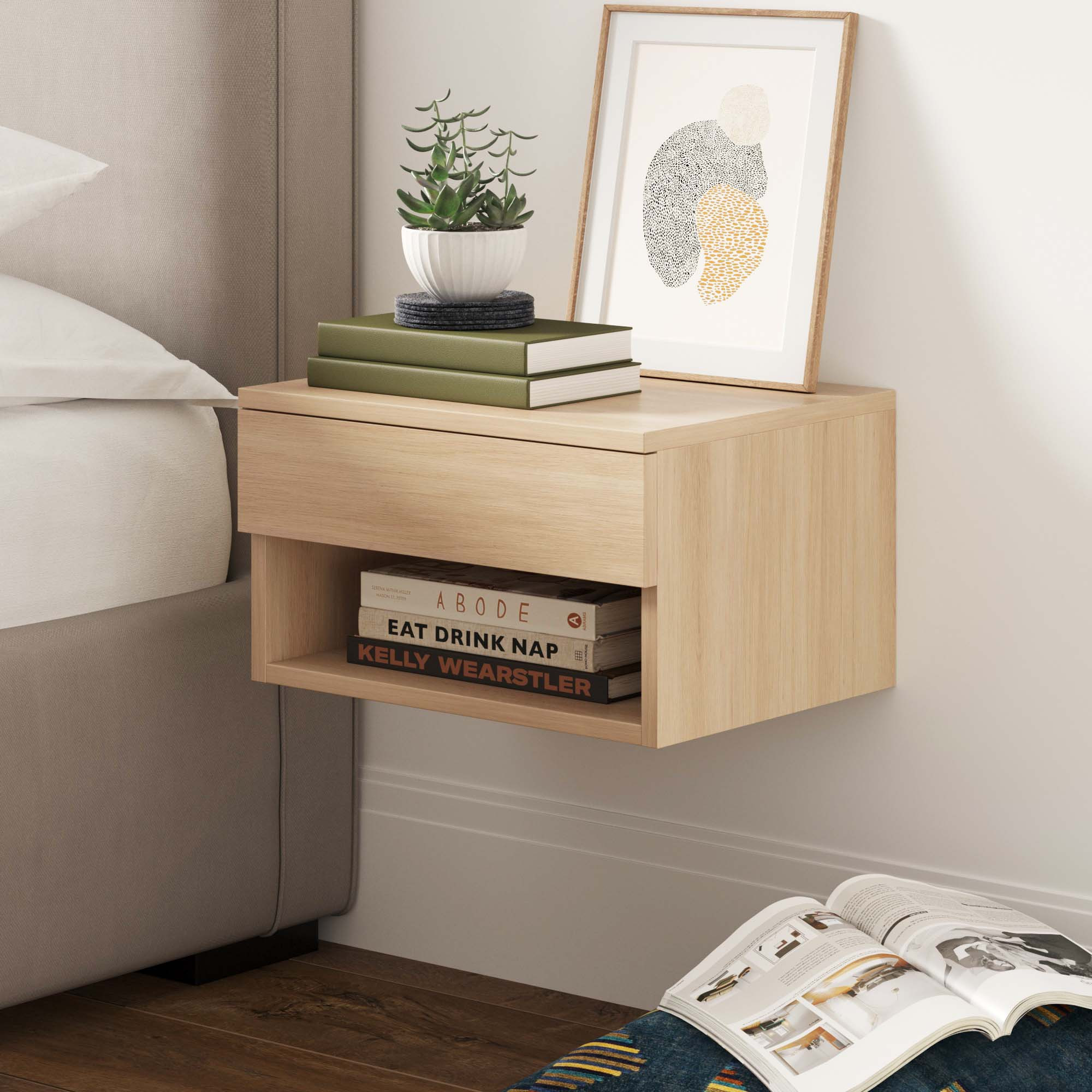 Mid-Century Floating Drawer Nightstand Light Oak | Nathan James