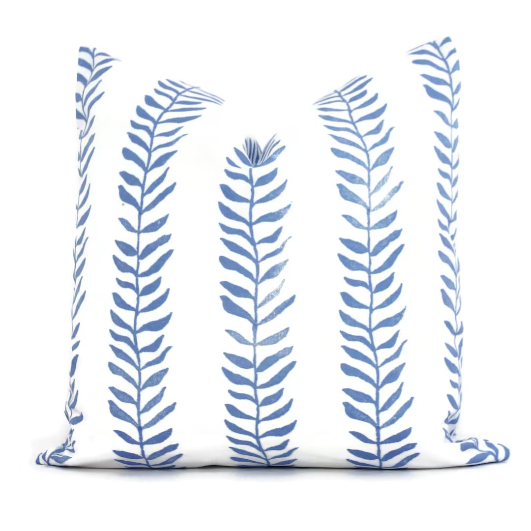 Blue block print stems Decorative Pillow Cover, Throw Pillow, Accent Pillow, Pillow Sham  blue wh... | Etsy (US)