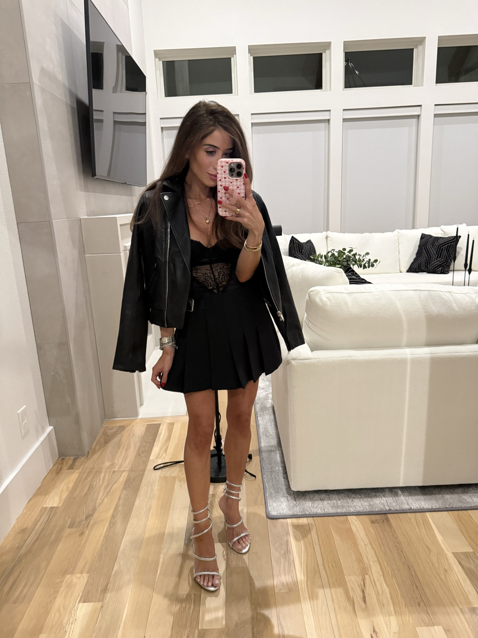 Date night outfit idea pleated skirt lace bodysuit silver heels designer look for less 

#LTKootd #LTKSaleAlert #LTKPetite