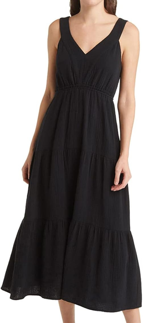 JeimPoey Womens V-Neck Tiered Dress Flowy Midi Skirt Smocking Back A-line Sundress | Amazon (US)