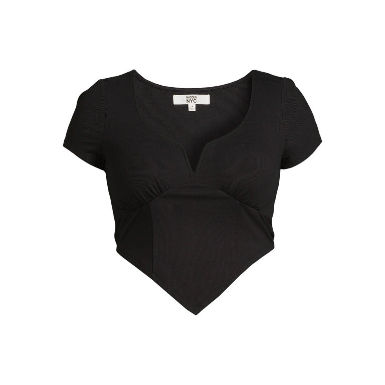 Madden NYC Juniors' Plus Short Sleeve V-Point Hem Top - Walmart.com | Walmart (US)