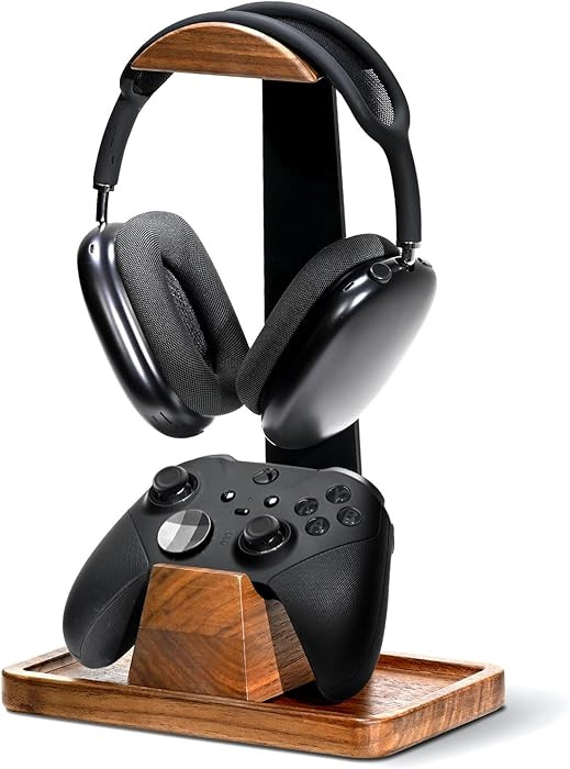 UPERGO Headset Stand with Gaming Controller Holder, Walnut Wood Headphone Stand with Storage Base... | Amazon (US)