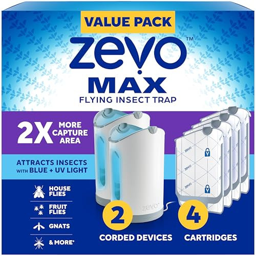 Zevo MAX Bug Catcher & Fly Trap for Indoors - Flying Insect Trap for Gnats, House & Fruit Flies - Use in Any Room - No-Mess Disposal (2 Plug in Bases & 4 Cartridges) | Amazon (US)