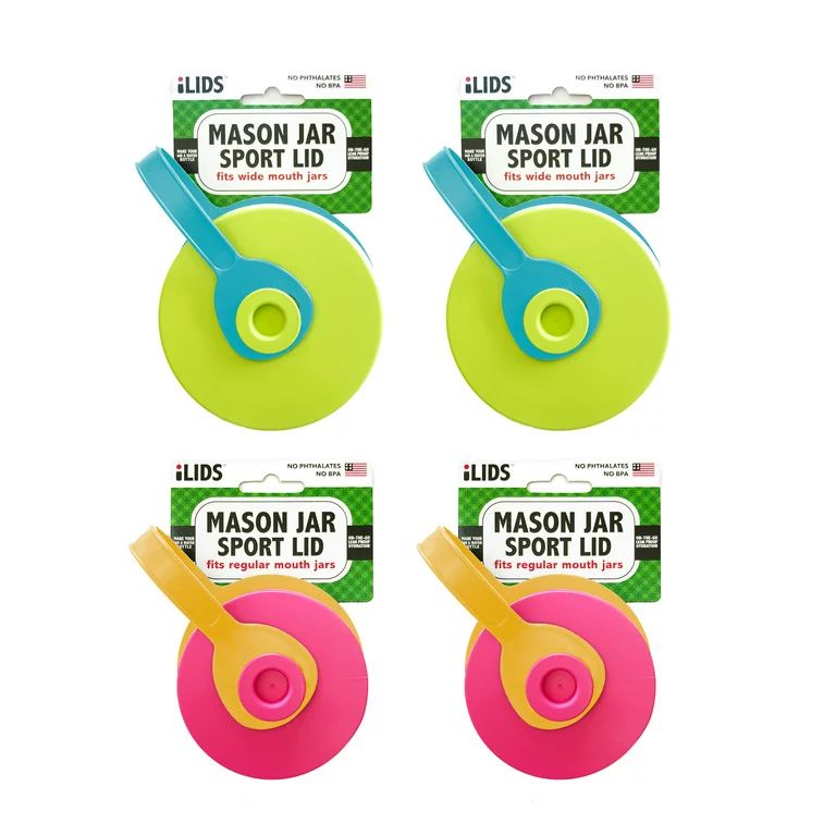 iLIDS Mason Jar Sports Drink Lids with Regular Mouth Pale Pink and Wide Mouth Aqua Blue, Pack of ... | Walmart (US)