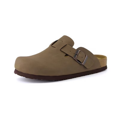CUSHIONAIRE Hana Footbed Clogs for Women, Trendy Slip-On Buckle Vegan Leather Clogs with Cork Footbed, Womens Suede Clogs - BROWN 8.5W | Target