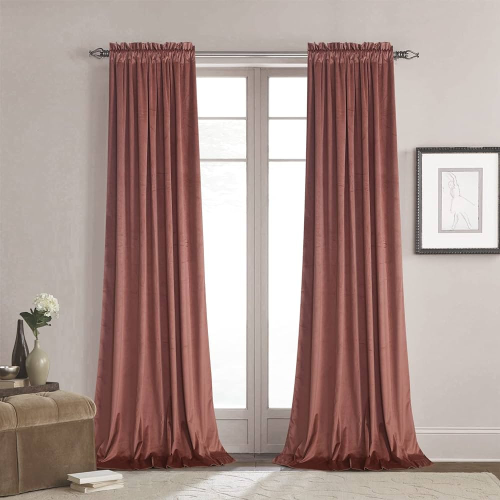 Roslynwood Soft Luxury Brick Dust Velvet Curtains 90 inches Blackout Curtains Thermal Insulated Noise Reducing Window Decor for Nursery/Play Room,W52 x L90, 2 Panels | Amazon (US)