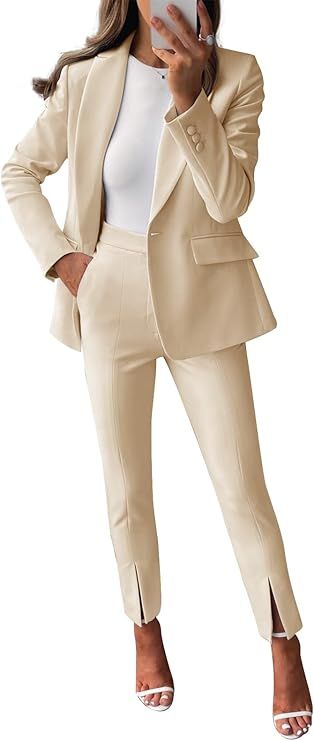 Women's Business Suit Set Lady Long Sleeve Single Breasted Open Front Office Blazer Split Front P... | Amazon (US)