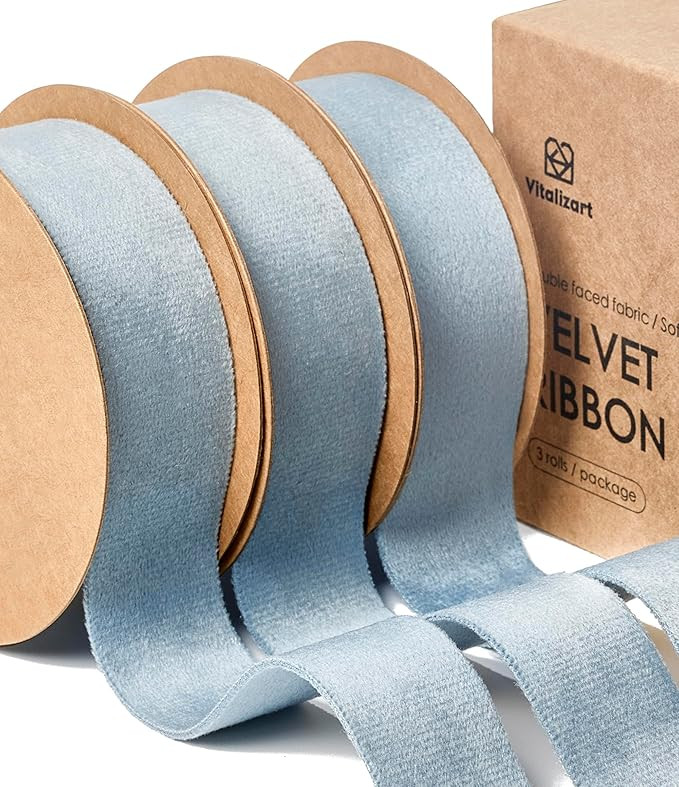 Vitalizart Dusty Blue Velvet Ribbon Set 1 Inch Double Faced for Christmas Ornaments Gift Wrapping... | Amazon (US)