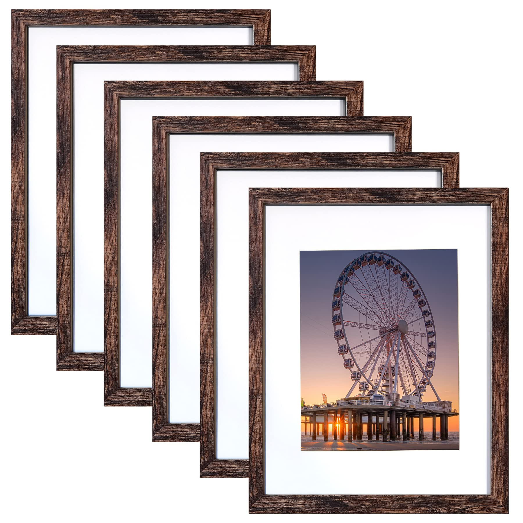 BESCRCL 11x14 Picture Frame Brown Set of 6, Display Pictures 8x10 with Mat or 11x14 without Mat, ... | Amazon (US)