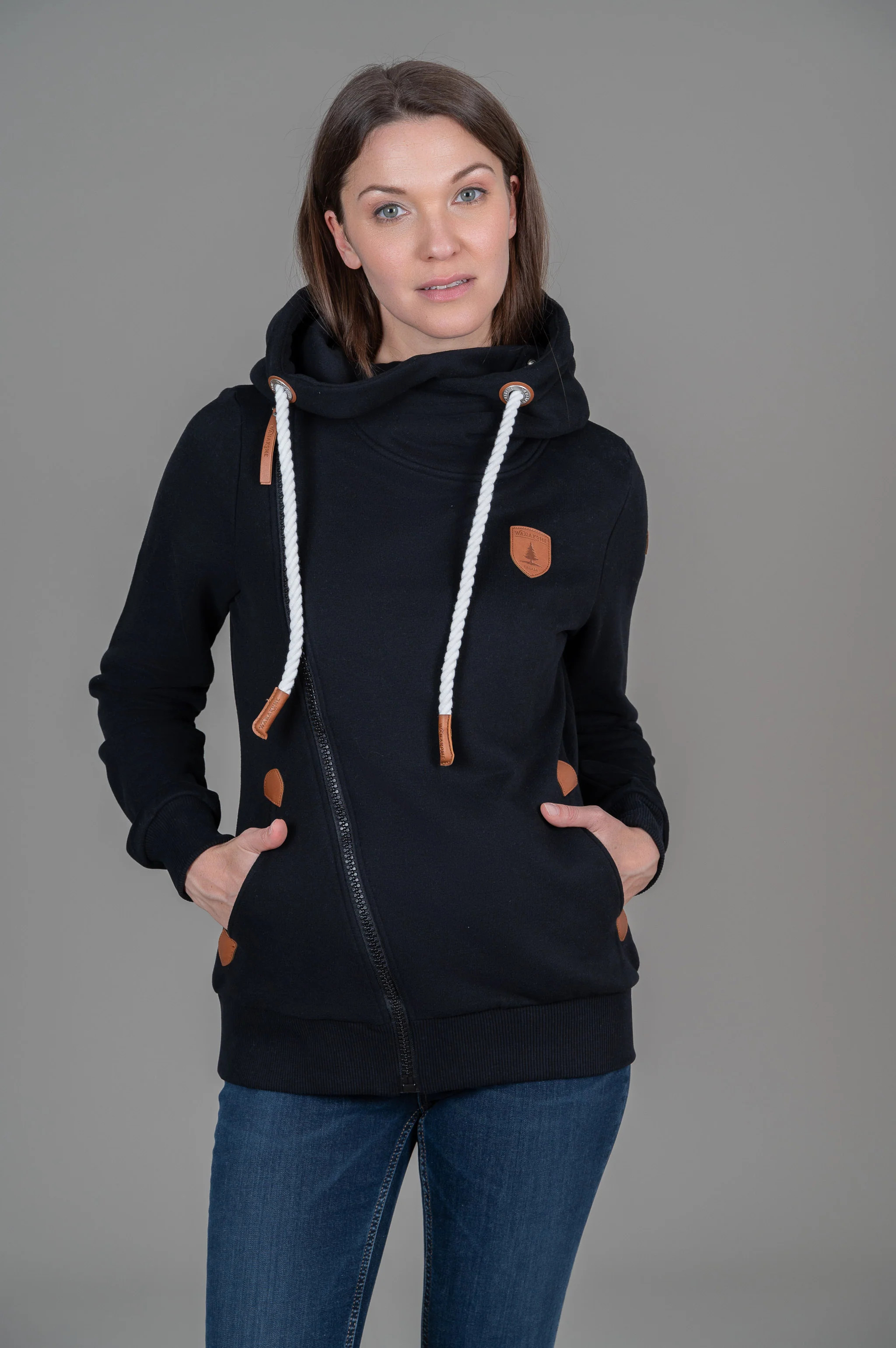 Athena Black Full-Zip Hoodie | Wanakome