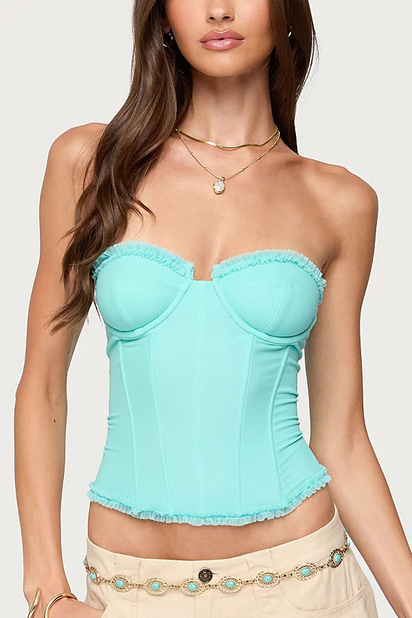 Edikted Deirdre Mesh Lace Up Corset in Turquoise, Women's at Urban Outfitters | Urban Outfitters (US and RoW)